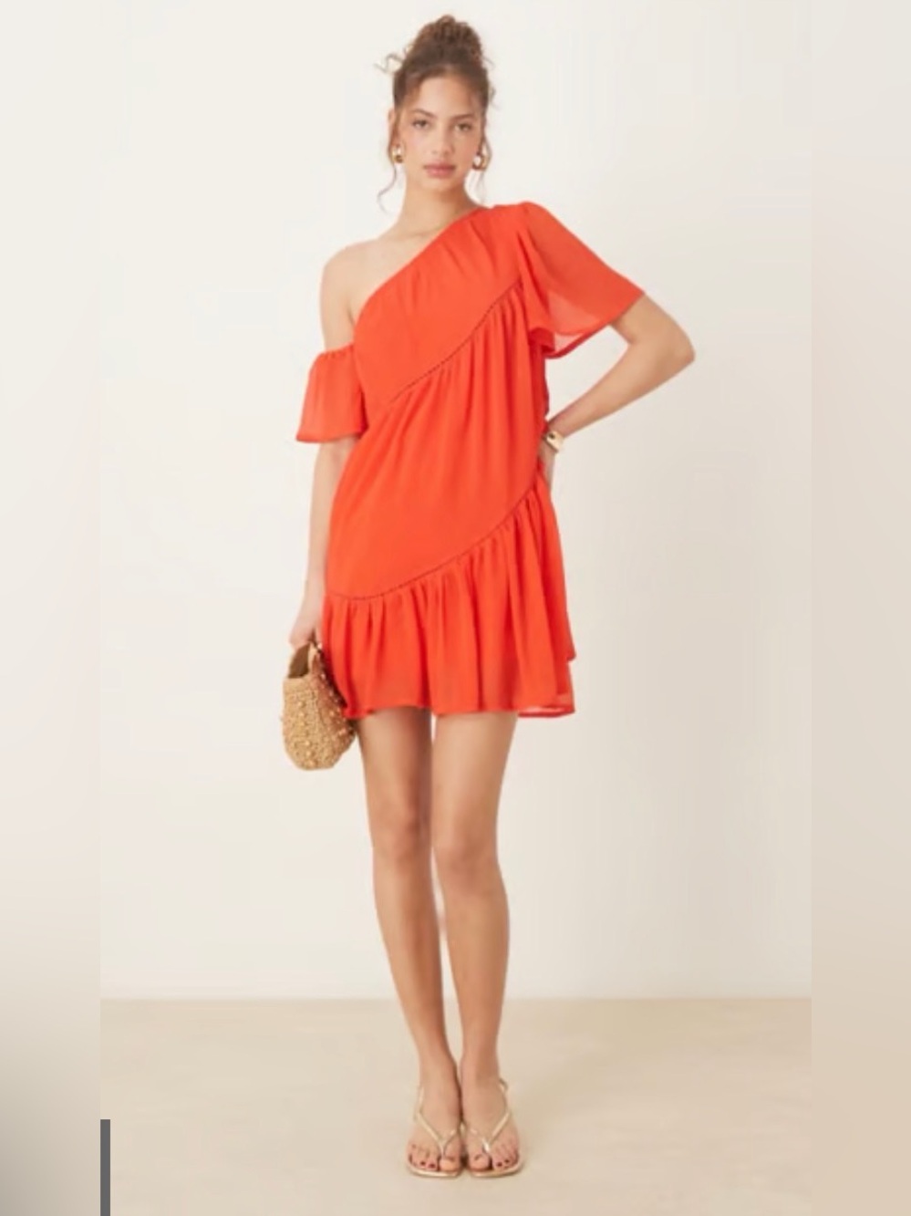 ASOS DESIGN One Shoulder Chiffon Smock Mini Dress Red US 10 UK 14 NWT!